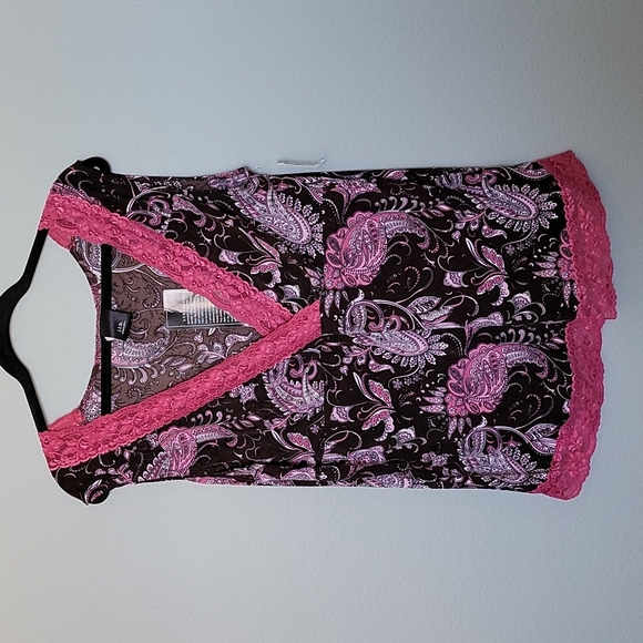 J.T.B NWT Hippie Boho Summer paisley lace trim tank Dark Roast Brown 2X - Picture 1 of 6